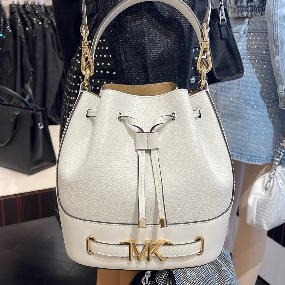 MICHAEL KORS 
Reed Medium Pebbled Leather Bucket Bag Satchel Crossbody Handbag - Picture 8 of 16